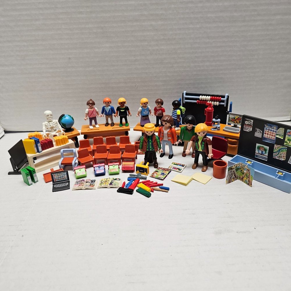 Playmobil Lot Bundle 7486 5971 School Students Teachers Classroom Furniture Acc+